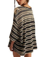 Free People Women's Fun Oversized Crewneck Striped Crochet T-Shirt