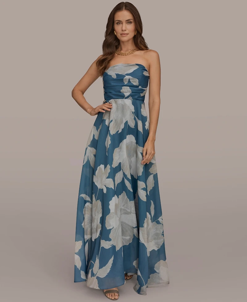 Donna Karan New York Women's Strapless Floral Organza Maxi Dress