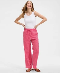 Lands' End Women's Seersucker High Rise Drawstring Wide Leg Pants