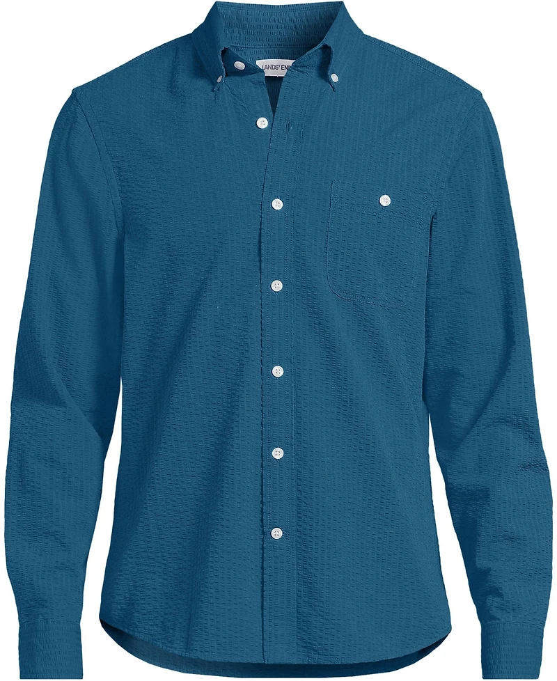 Lands' End Men's Long Sleeve Seersucker Shirt