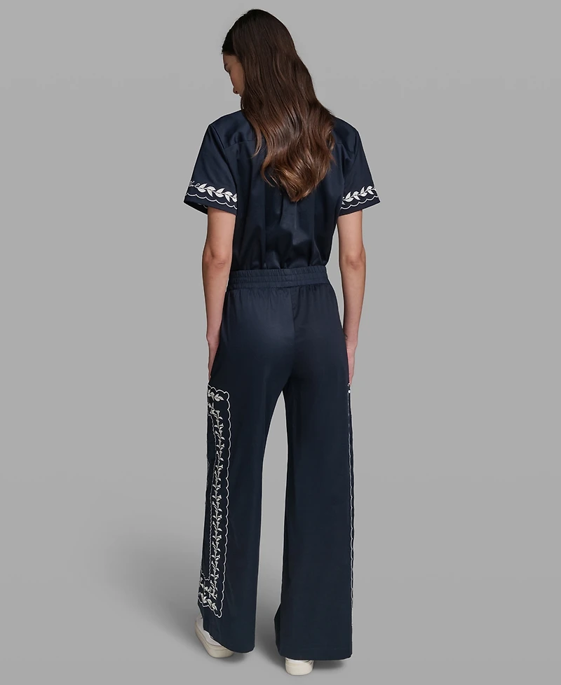 Karl Lagerfeld Paris Petite Floral Embroidered Short-Sleeve Shirt