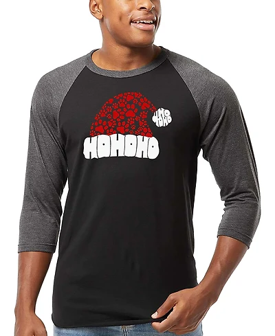 La Pop Art Men's Santa Hat Paw Print Word Raglan-Sleeve T-Shirt