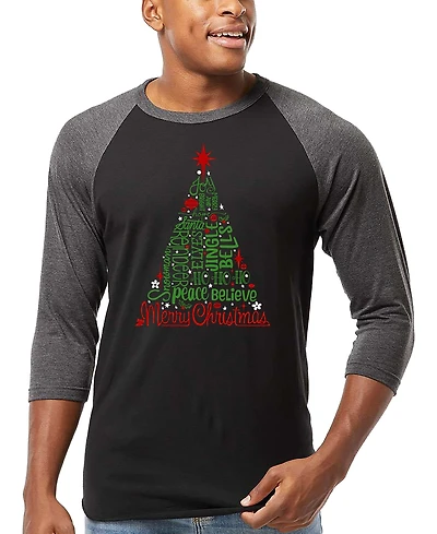 La Pop Art Men's Holiday Christmas Tree Word Raglan-Sleeve T-Shirt