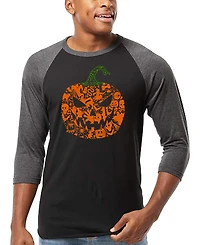 La Pop Art Men's Halloween Pumpkin Word Raglan-Sleeve T-Shirt