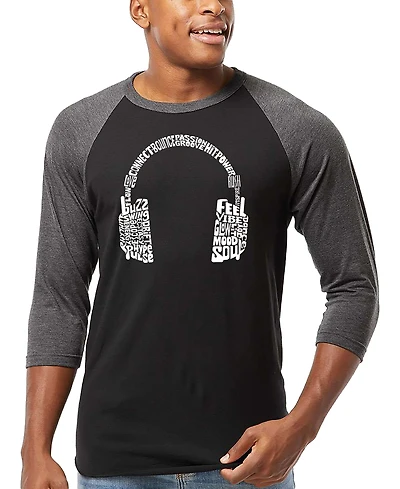 La Pop Art Men's Headphones Word Raglan-Sleeve T-Shirt