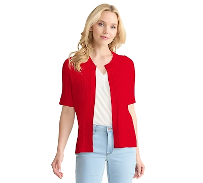 Jones New York Petite Short-Sleeve Pointelle Cardigan
