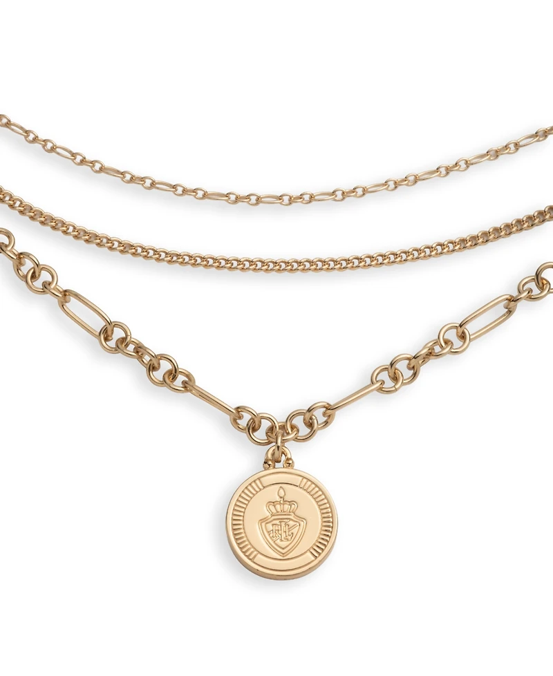 Lauren Ralph Lauren Gold-Tone Crest Layered Pendant Necklace, 16" + 3" extender