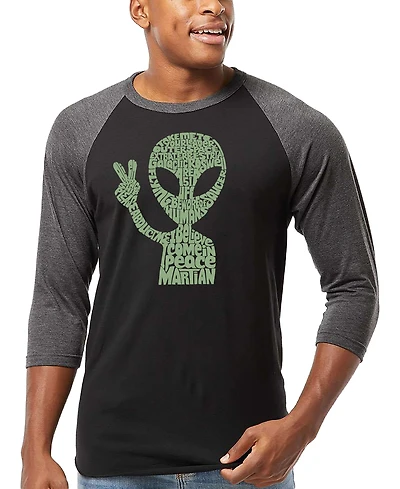 La Pop Art Men's Alien Extraterrestrial Word Raglan-Sleeve T-Shirt