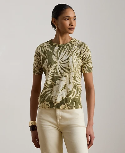 Lauren Ralph Petite Palm Frond Print Short-Sleeve Sweater