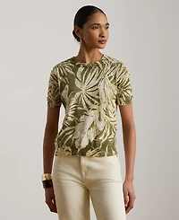 Lauren Ralph Petite Palm Frond Print Short-Sleeve Sweater