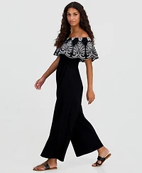 And Now This Petite Cutwork Off-The-Shoulder Jumpsuit, Macy's Exclusive