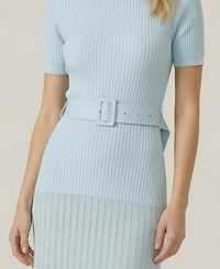 Modenaire Women's Ribbed Knit Belted Pleated Midi Dress