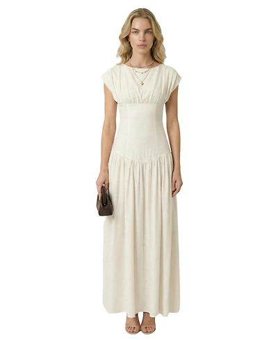 Modenaire Women's Odessa Cap Sleeve Lace-Up Back Maxi Dress