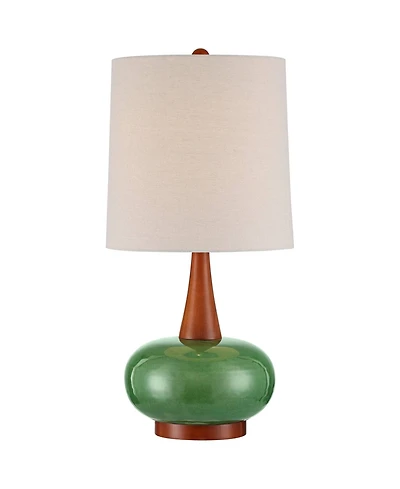 360 Lighting Andi 25" High Mid Century Modern 3-Way Table Lamp Ceramic Wood Single Shade Living Room Bedroom