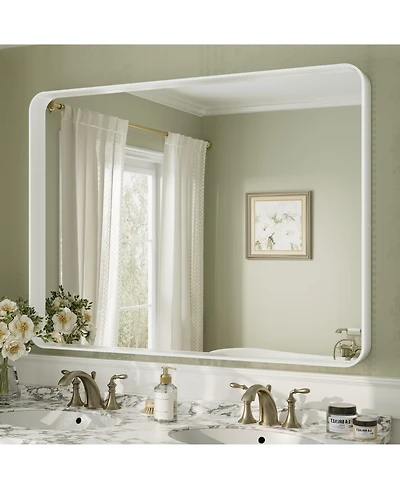 Apmir 48" x 36" High-Strength Tempered Glass and Aluminum Alloy Framed Wall Decor Bathroom Vanity Mirror in Matte White