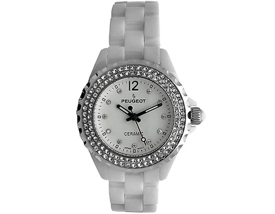 Peugeot Women's 36mm White Ceramic Watch with Silver Crystal Bezel