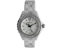 Peugeot Women's 36mm White Ceramic Watch with Silver Crystal Bezel