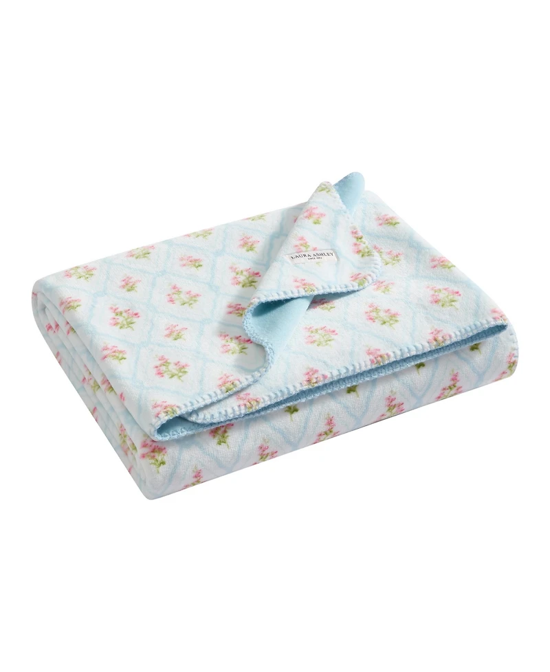 Laura Ashley Pinford Trellis Printed Plush Reversible Throw, 70" x 50"