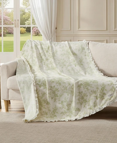 Laura Ashley Morning Gloria Printed Plush Reversible Throw, 70" x 50"