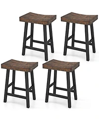 Gymax Bar Stools Set of 4 Counter Height Barstools with Saddle Seat