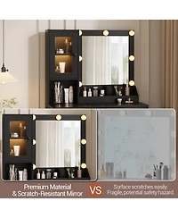 gaomon Makeup Vanity Desk with Mirror and Rgb Led Lights, Charging Station, 2 Acrylic-Door Cabinets, Open Compartments, Wooden Dressing Table