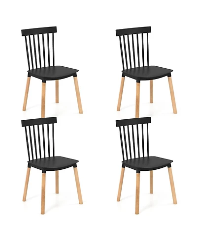 Slickblue Wooden Windsor Dining Chairs Set of 4 with Spindle Backrest and Ergonomic Curved Seat