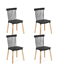 Slickblue Wooden Windsor Dining Chairs Set of 4 with Spindle Backrest and Ergonomic Curved Seat
