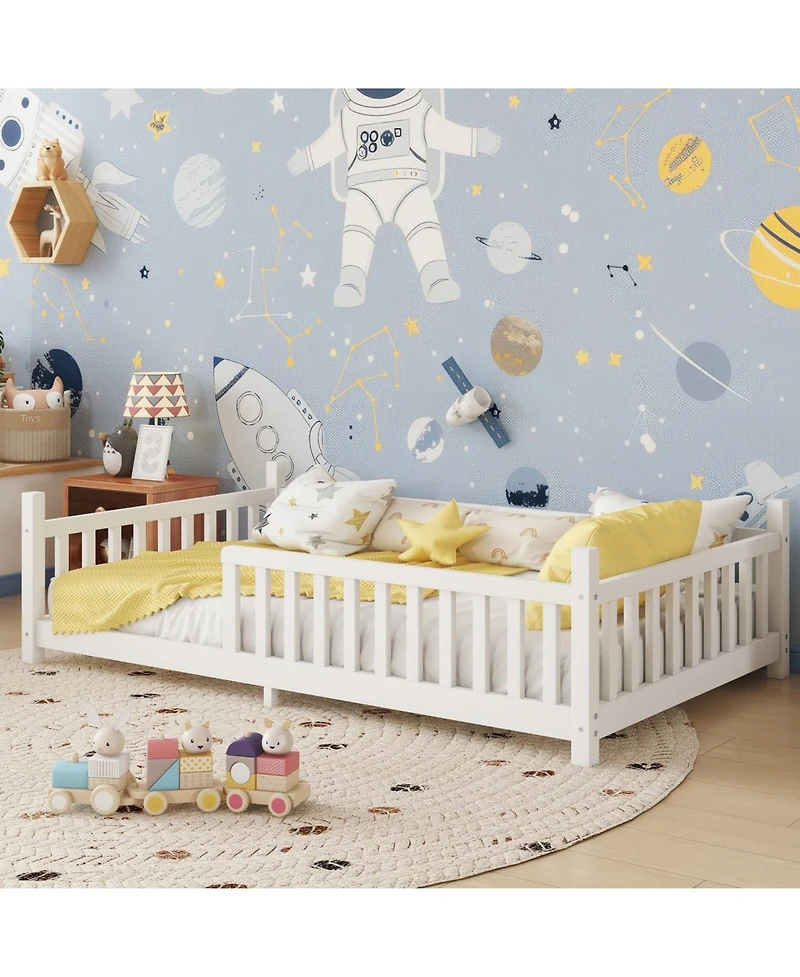Rainsken Montesori Floor Bed for Kids, with Light and Slats, Wood Teepee Bed, Low House No Box Spring Needed