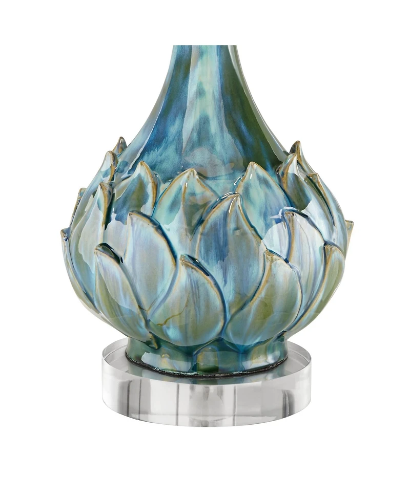 Possini Euro Design Kenya Modern Table Lamp with Round Riser 31" Tall Blue Green Ceramic Beige Linen Shade for Bedroom Living Room Bedside Nightstand
