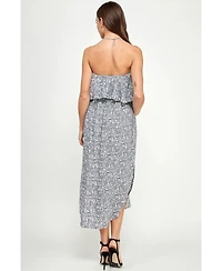 Hello Miz Maternity Floral Strapless Ruffle Overlay Midi Dress with Side Slit