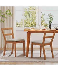 Slickblue Farmhouse Style Wooden Dining Chairs Set of 2 with Padded Upholstered Seats-Oak