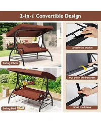 Sugift 3-Piece Patio Swing Set with Canopy and Removable Cushions