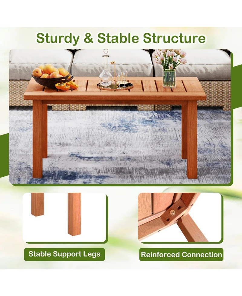 Sugift Rectangular Slatted Solid Wood Outdoor Patio Coffee Table