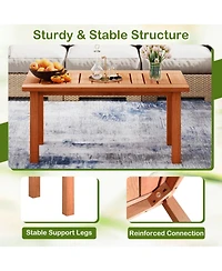 Sugift Rectangular Slatted Solid Wood Outdoor Patio Coffee Table