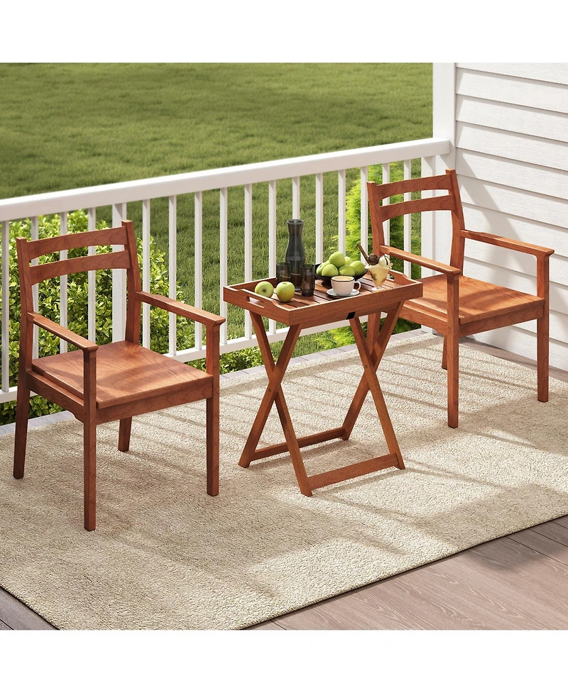 Sugift Folding Solid Wood Outdoor Tray Table with Removable Top