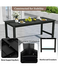 Gouun 67 in Hdpe Outdoor Patio Dining Table for 6 with Wood-Look Top and 1.77 in Umbrella Hole