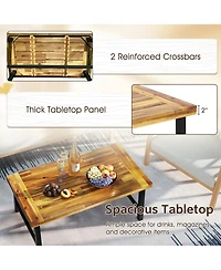 Sugift Acacia Wood Coffee Table with Thickened Top and Heavy-duty Metal Legs