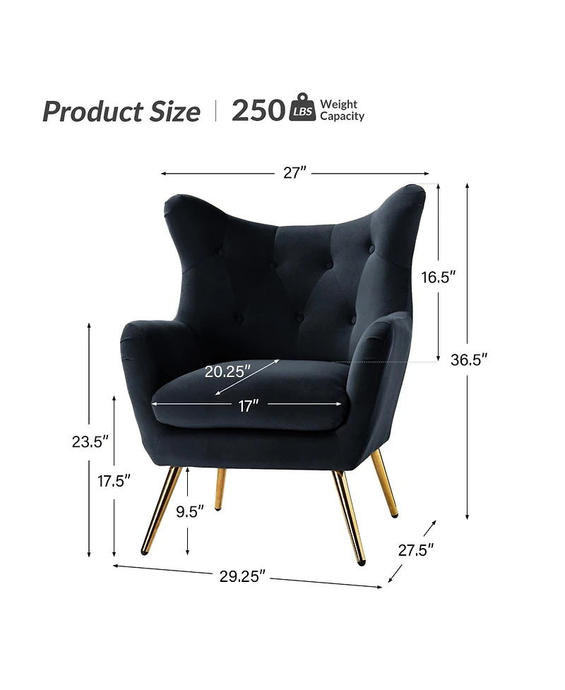 Hulala Home Avianna Wide Tufted Velvet Wingback Chair