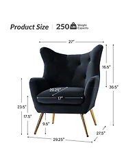 Hulala Home Avianna Wide Tufted Velvet Wingback Chair
