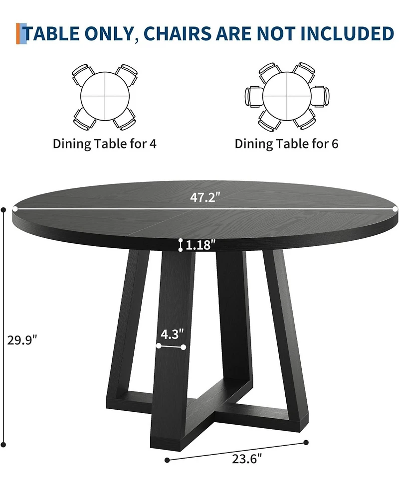 gaomon Dining Table for 4-6, 47 Inch Round Table, Farmhouse Circle Kitchen Room, Kitchen, Living Modern