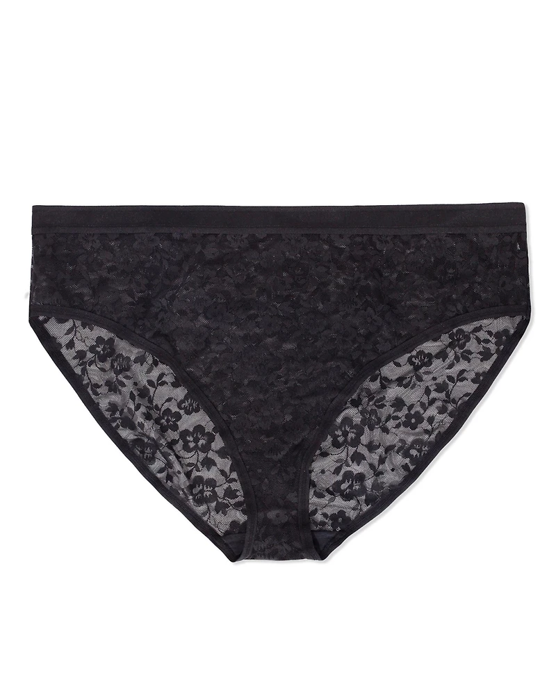 Curvy Couture Women's No Show Lace High Cut Brief Panty