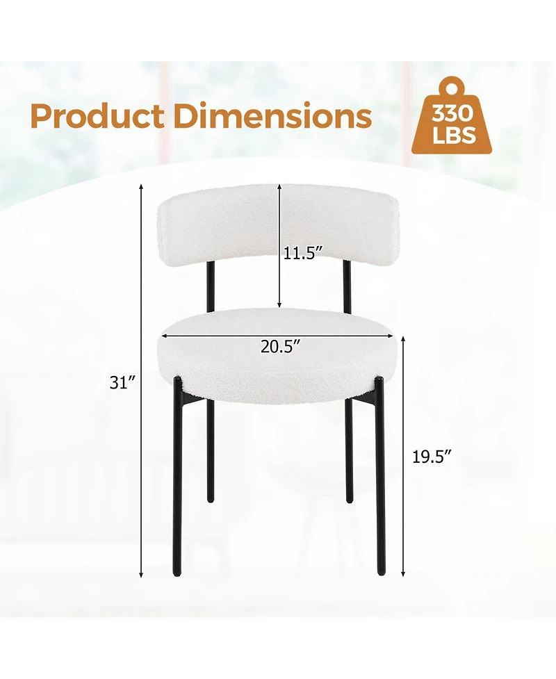 Slickblue Modern Boucle Dining Chair Set of 2 with Curved Backrest and Sturdy Metal Legs