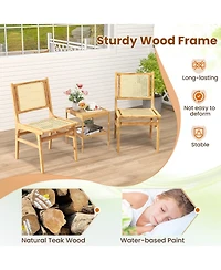 Slickblue Teak Wood Dining Chair with Rattan Cane Backrest, Modern Woven Accent Seating