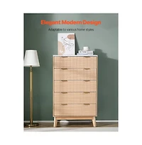 Sugift 5 Fluted Drawer Dresser Wooden Chest of Drawers with Sliding and Anti-tip Device Modern