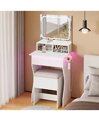 Dyhome Makeup Vanity Desk with Rgb Lighting, Power Outlet and Led Mirror
