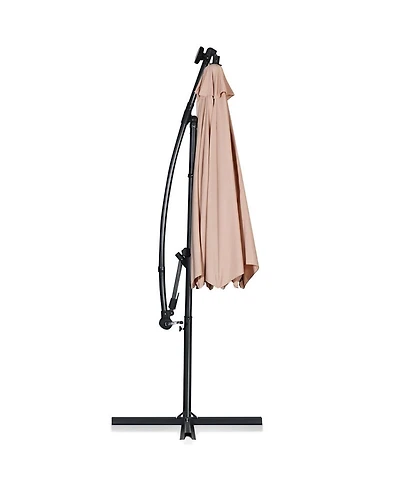 Sugift 10 ft Solar Led Offset Patio Umbrella with 360 Degree Rotation