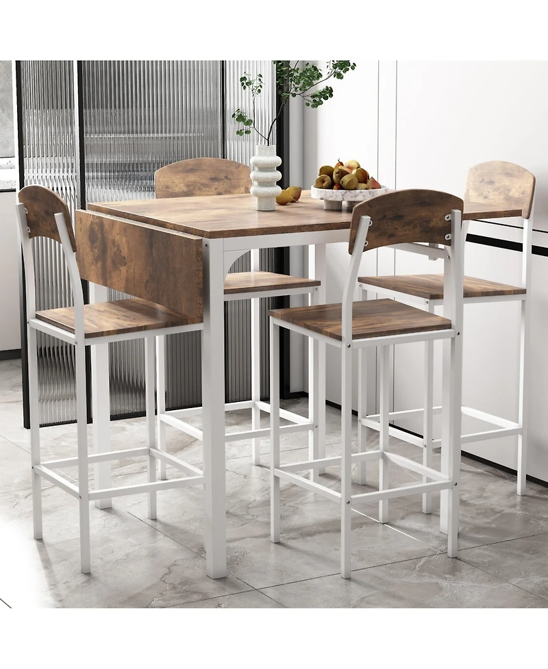 Clihome 5-Piece Counter Height Drop Leaf Dining Table Set with Chairs Farmhouse Style