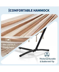 gaomon 450 Lbs Capacity Portable Double Hammock with Stand for Outdoor Patio Backyard Poolside, Tan Stripes, Tan Stripes