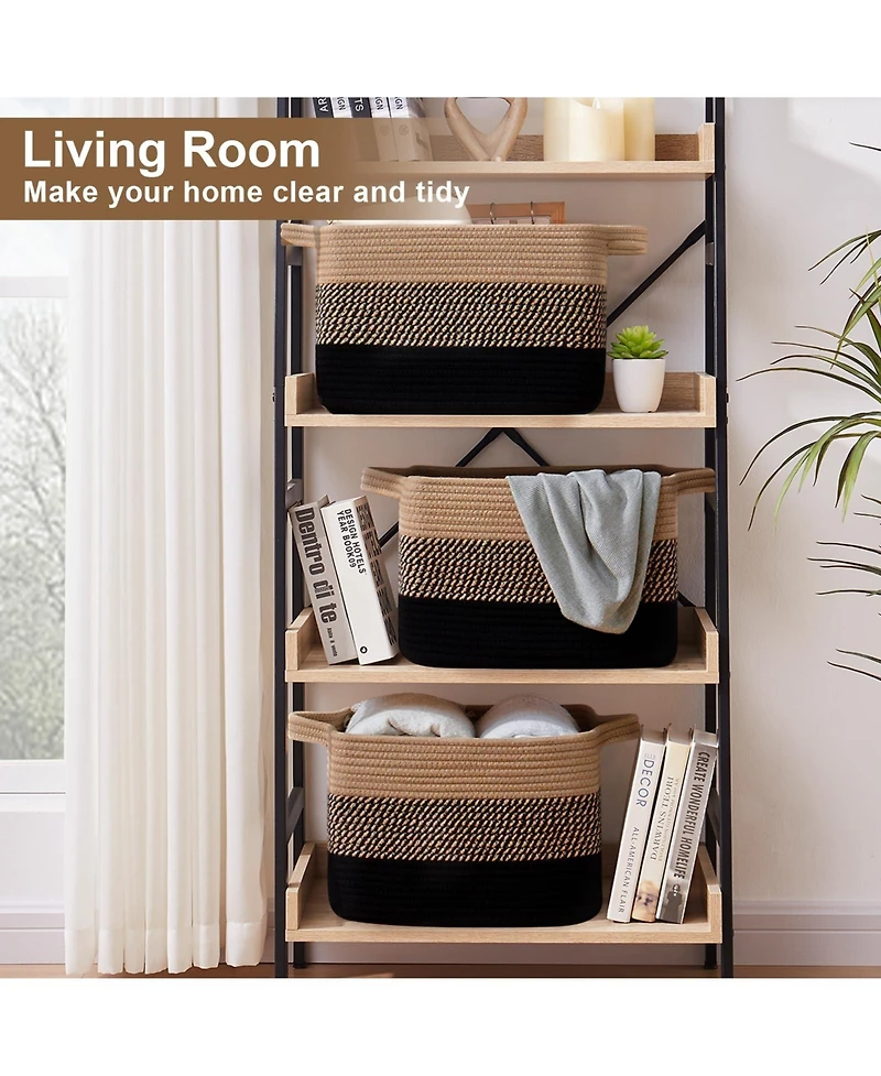 Gnuadz 3 Piece Woven Storage Baskets Rectangle Organizer Bins Gift Basket