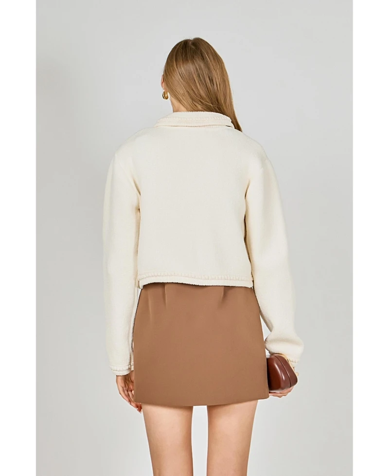 endless rose Women's Cardigan Featuring Braided Trim And Bow Accents